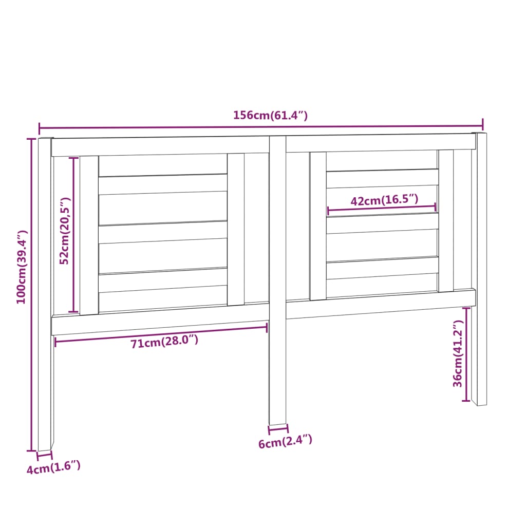 Bed Headboard | Pine | Solid pine wood | 156 cm x 4 cm x 100 cm