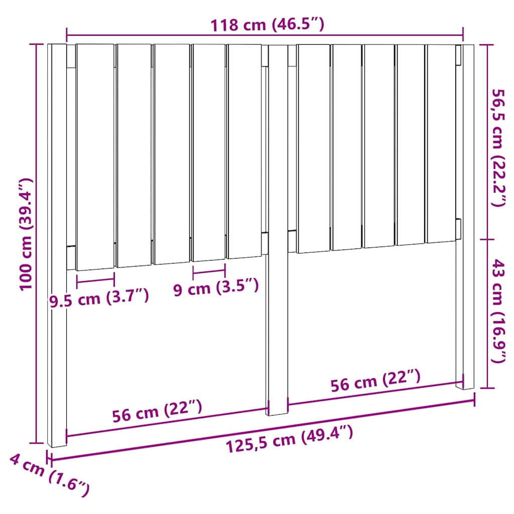 818860 vidaXL Bed Headboard 125,5x4x100 cm Solid Wood Pine