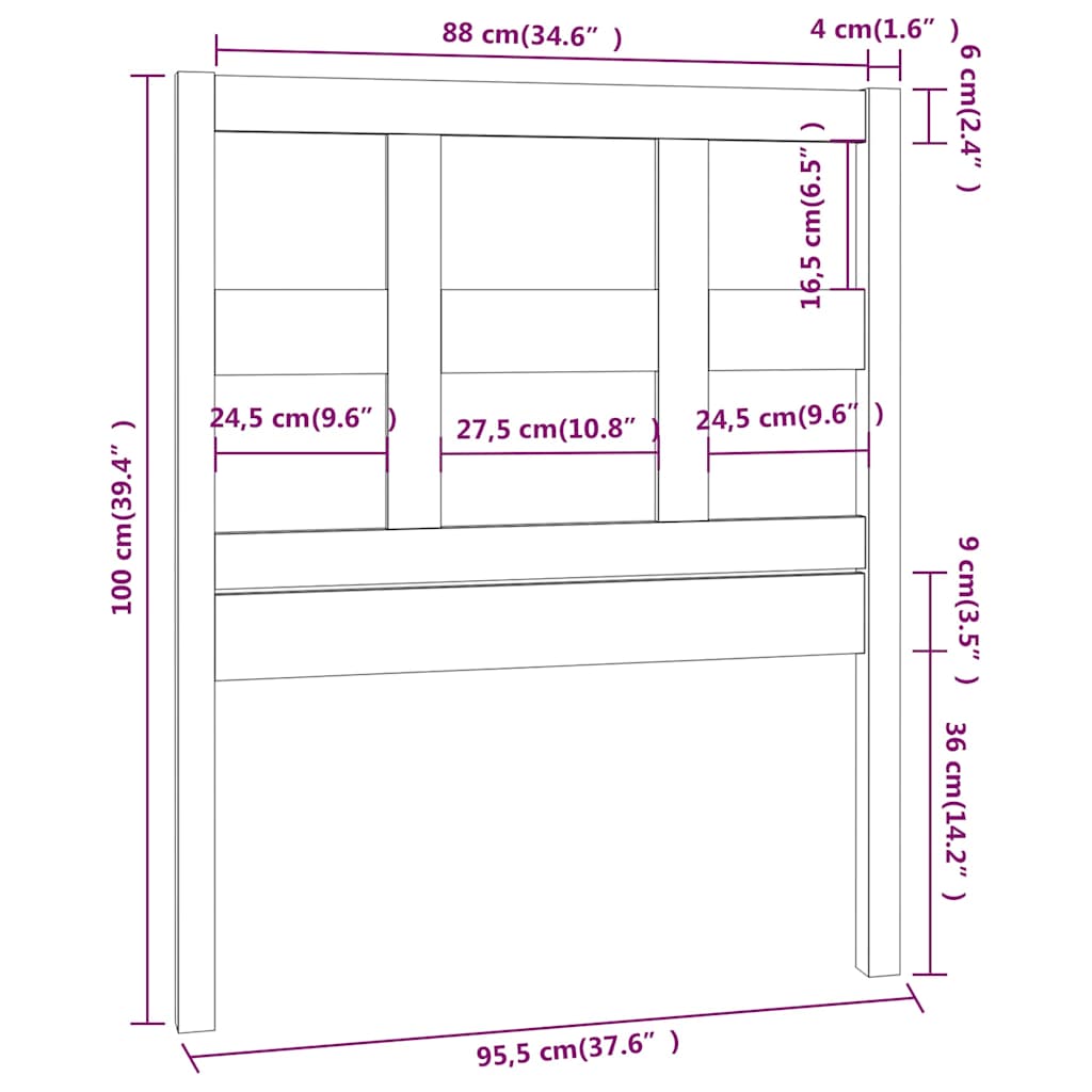 Bed Headboard | Grey | Solid Pine Wood | 95.5x4x100 cm
