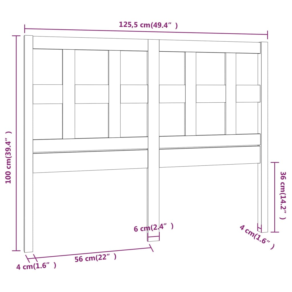 Bed Headboard | Grey | Solid Pine Wood | Standard | Decorative Inlays