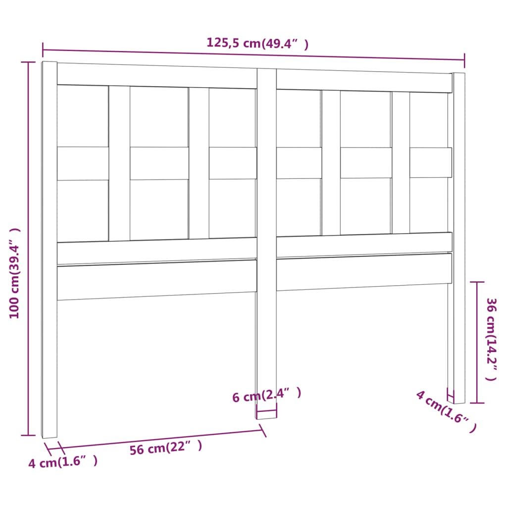 Bed Headboard | Black | Solid pine wood | Standard | Durable