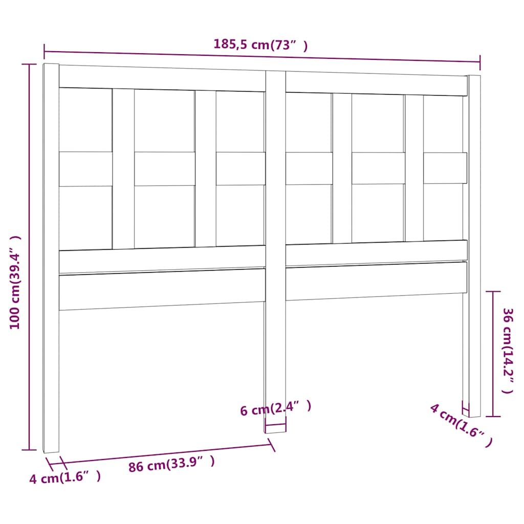 Bed Headboard | Grey | Solid Pine Wood | 185.5cm x 100cm