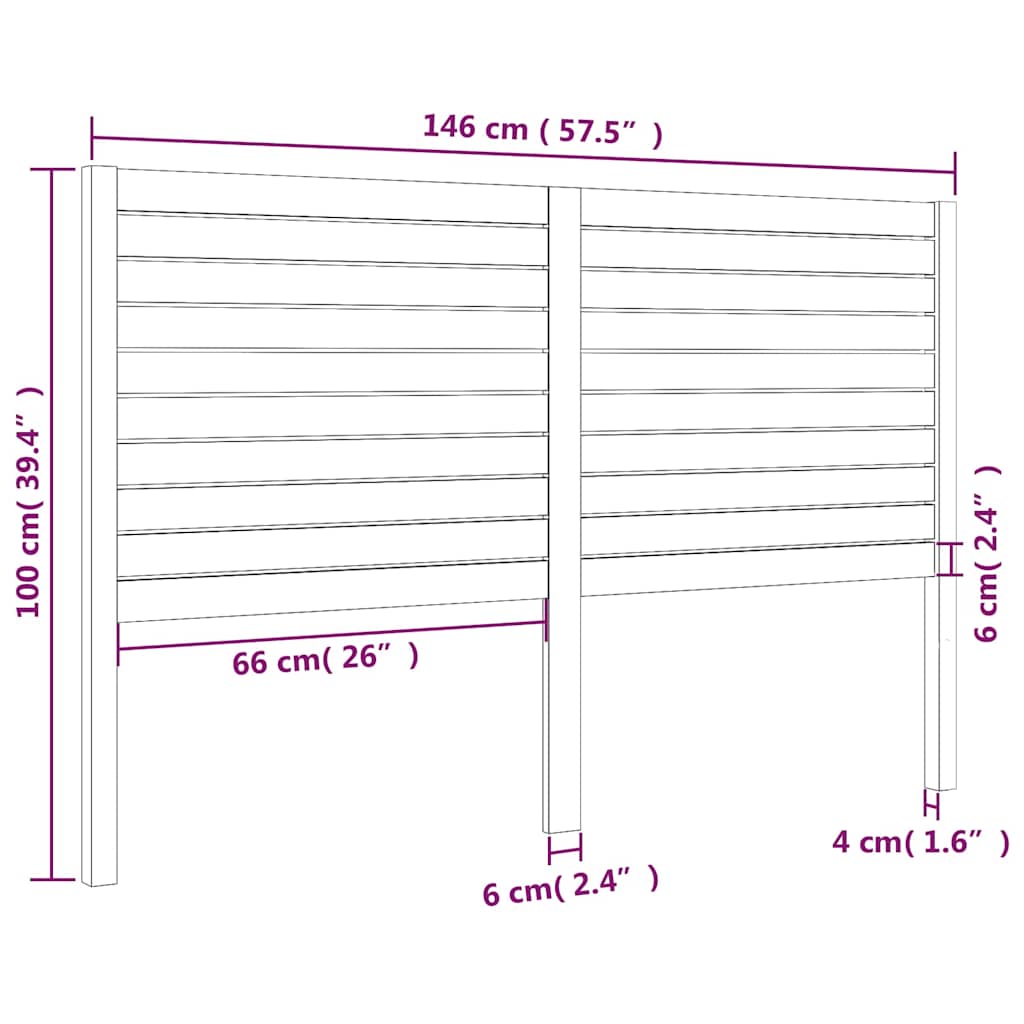 Bed Headboard White 146x4x100 cm Solid Wood Pine