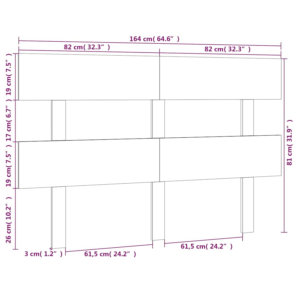 Bed Headboard | Black | Solid pine wood | Queen | Decorative Inlays