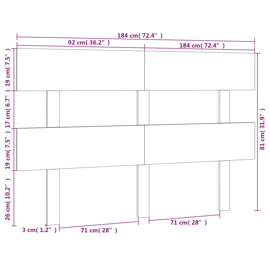 Bed Headboard | White | Solid pine wood | 184 cm x 3 cm x 81 cm