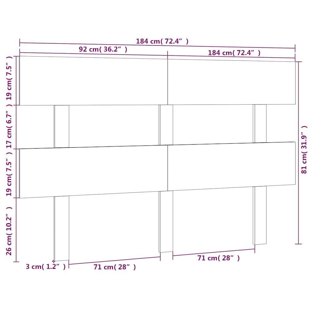 Bed Headboard | Honey brown | Solid pinewood | Large | Decorative Inlays