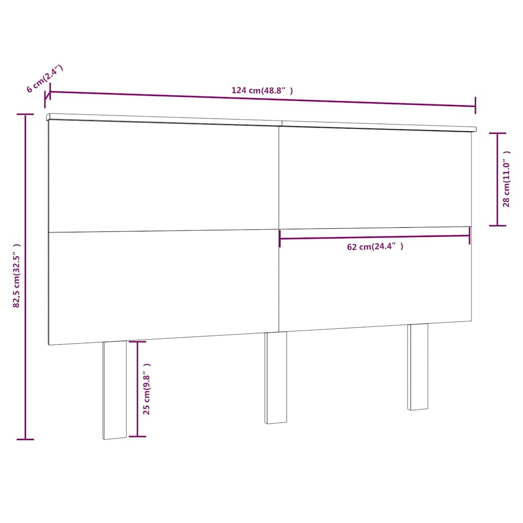 Bed Headboard | Black | Solid pine wood | 124x6x82.5 cm