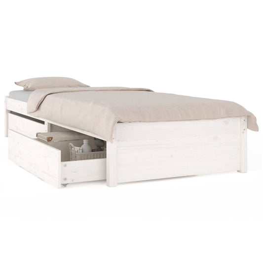 Bed Frame without Mattress with Drawers White Small Single