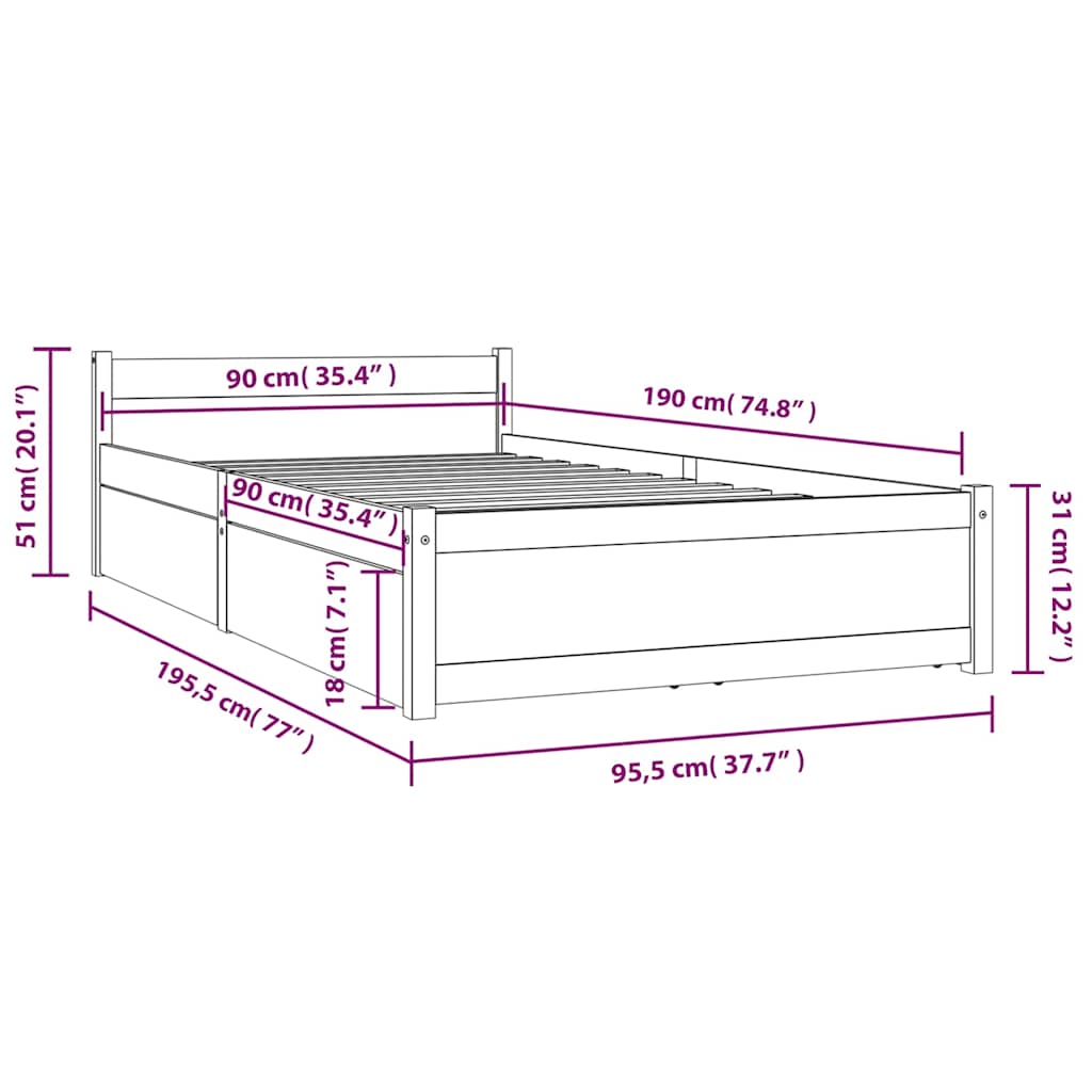 Bed Frame | White | Solid pine wood, Plywood | Single | Bed Frame