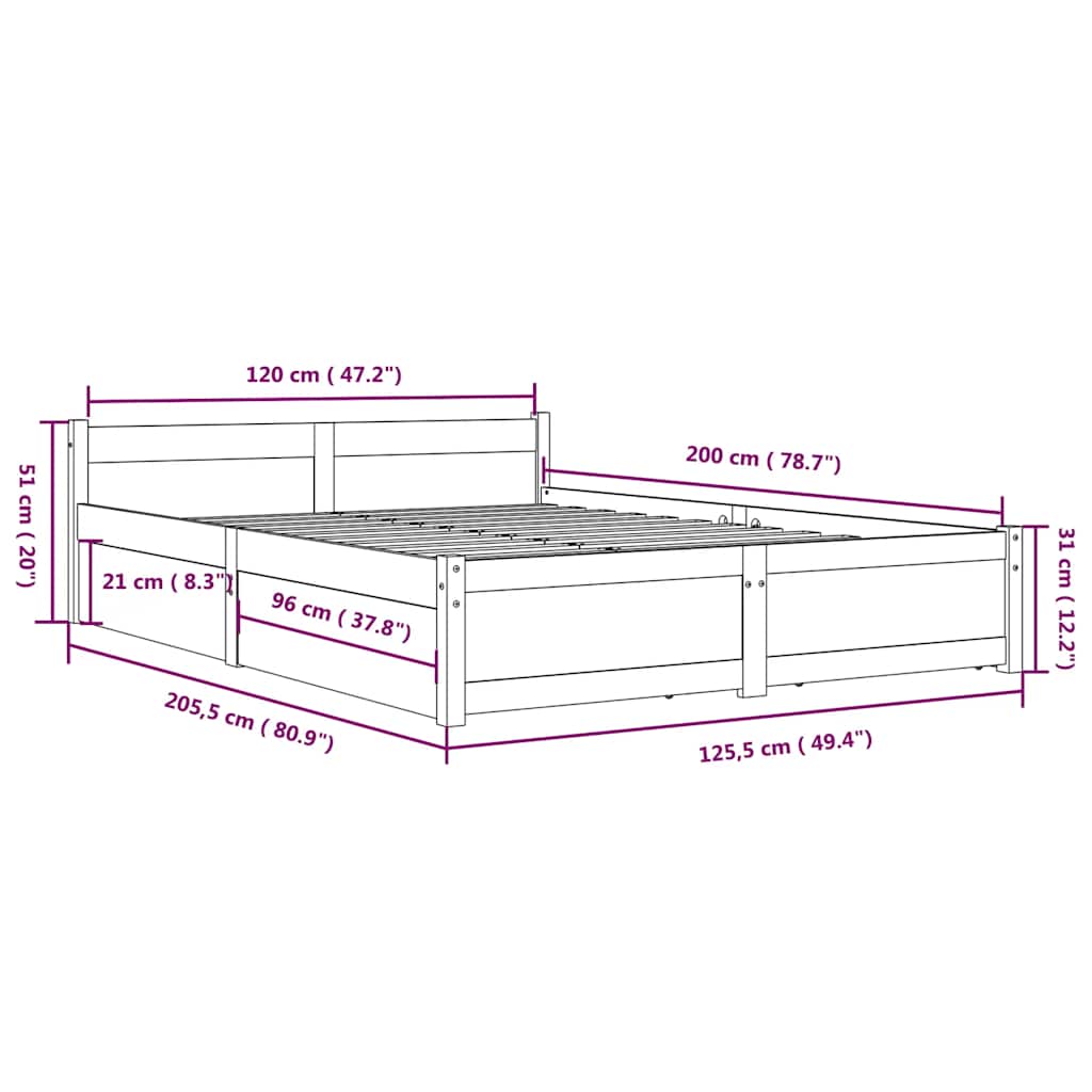 Bed Frame without Mattress with Drawers White 120x200 cm