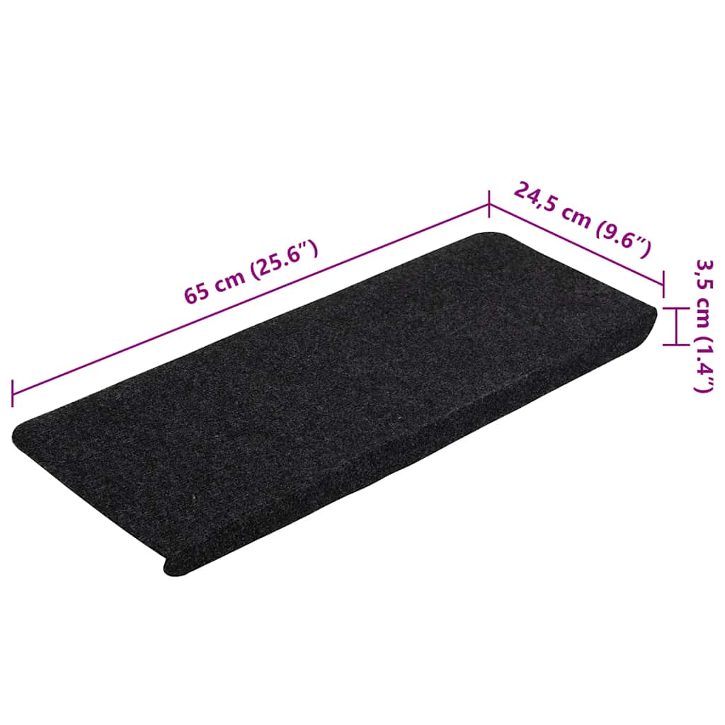 343478 vidaXL Stair Mats Self-adhesive 15 pcs 65x24,5x3,5 cm Black