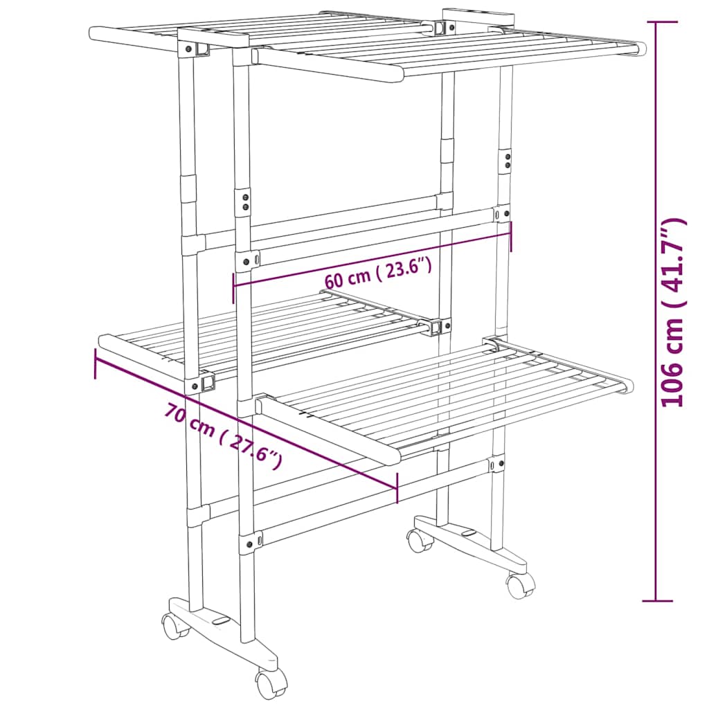 2-Tier Laundry Drying Rack with Wheels Silver 60x70x106 cm