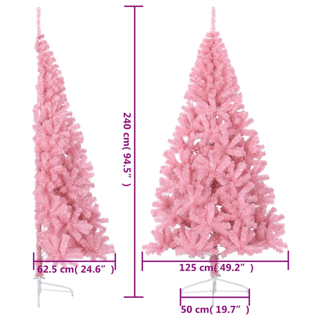 Artificial Half Christmas Tree with Stand Pink 8 ft PVC