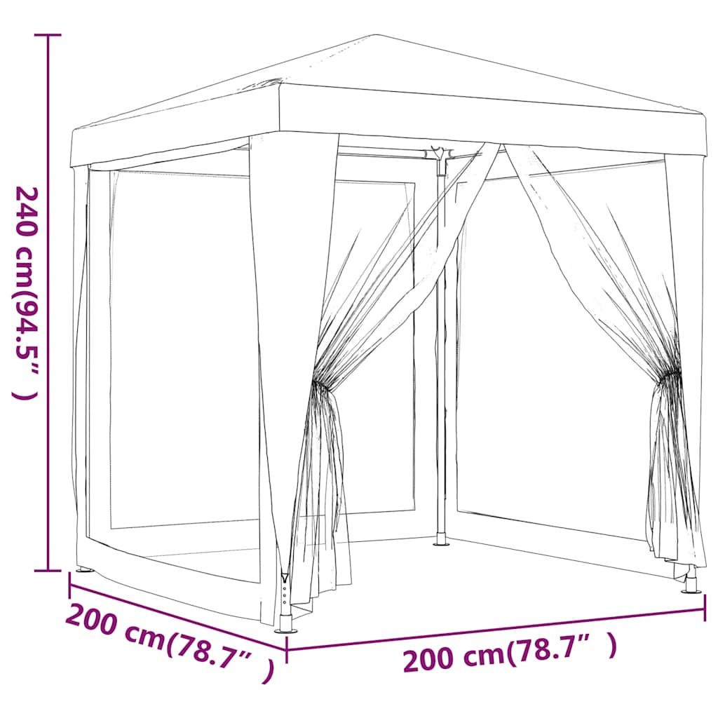 Party Tent with 4 Mesh Sidewalls Blue 2x2 m HDPE