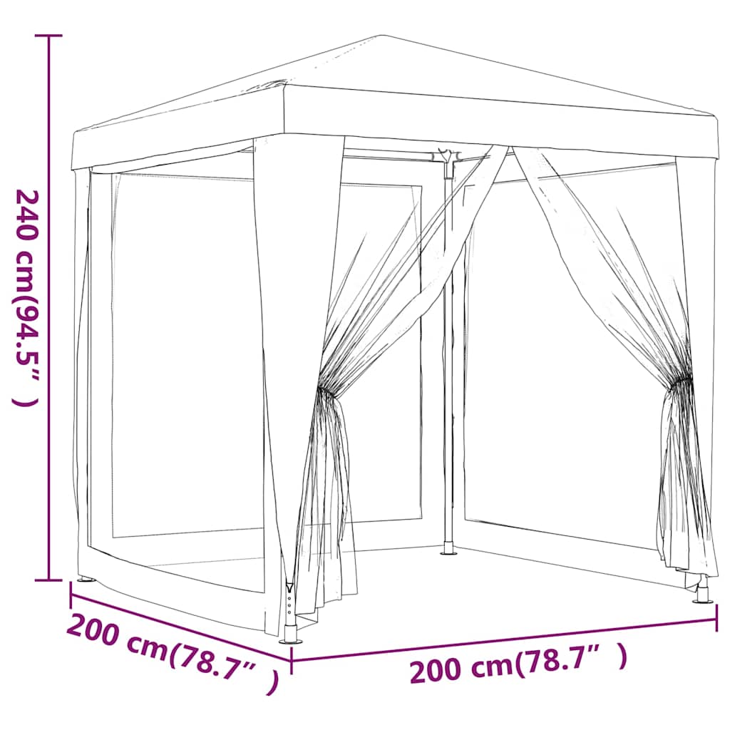 Party Tent with 4 Mesh Sidewalls Red 2x2 m HDPE