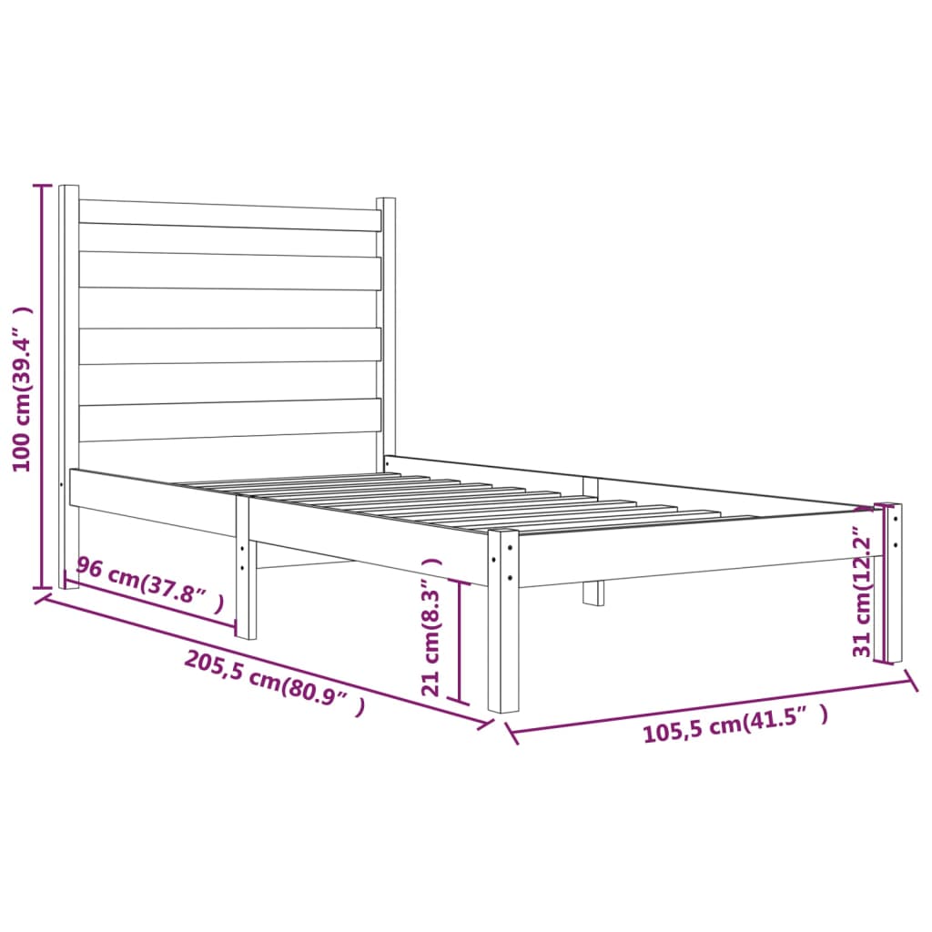 Bed Frame without Mattress White Solid Wood 100x200 cm