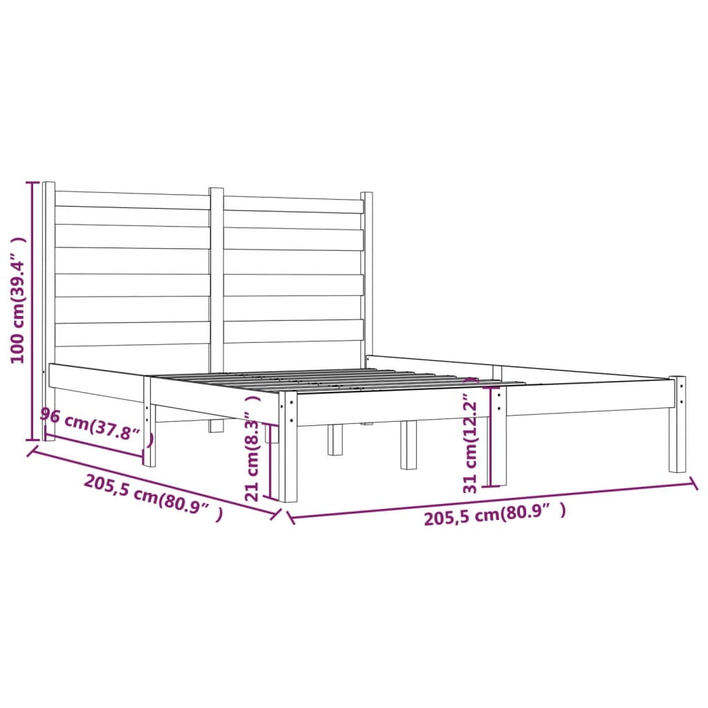 Bed Frame without Mattress Grey Solid Wood 200x200 cm