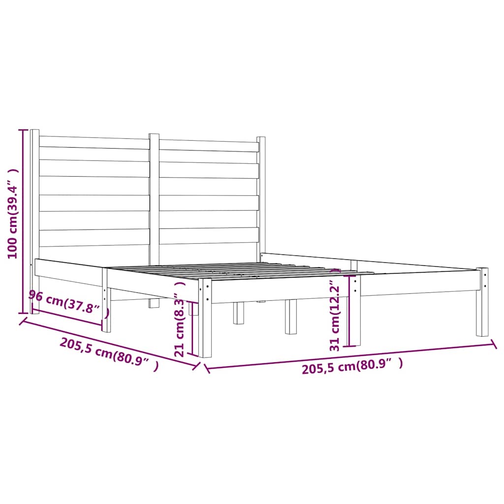 Bed Frame without Mattress Black Solid Wood 200x200 cm