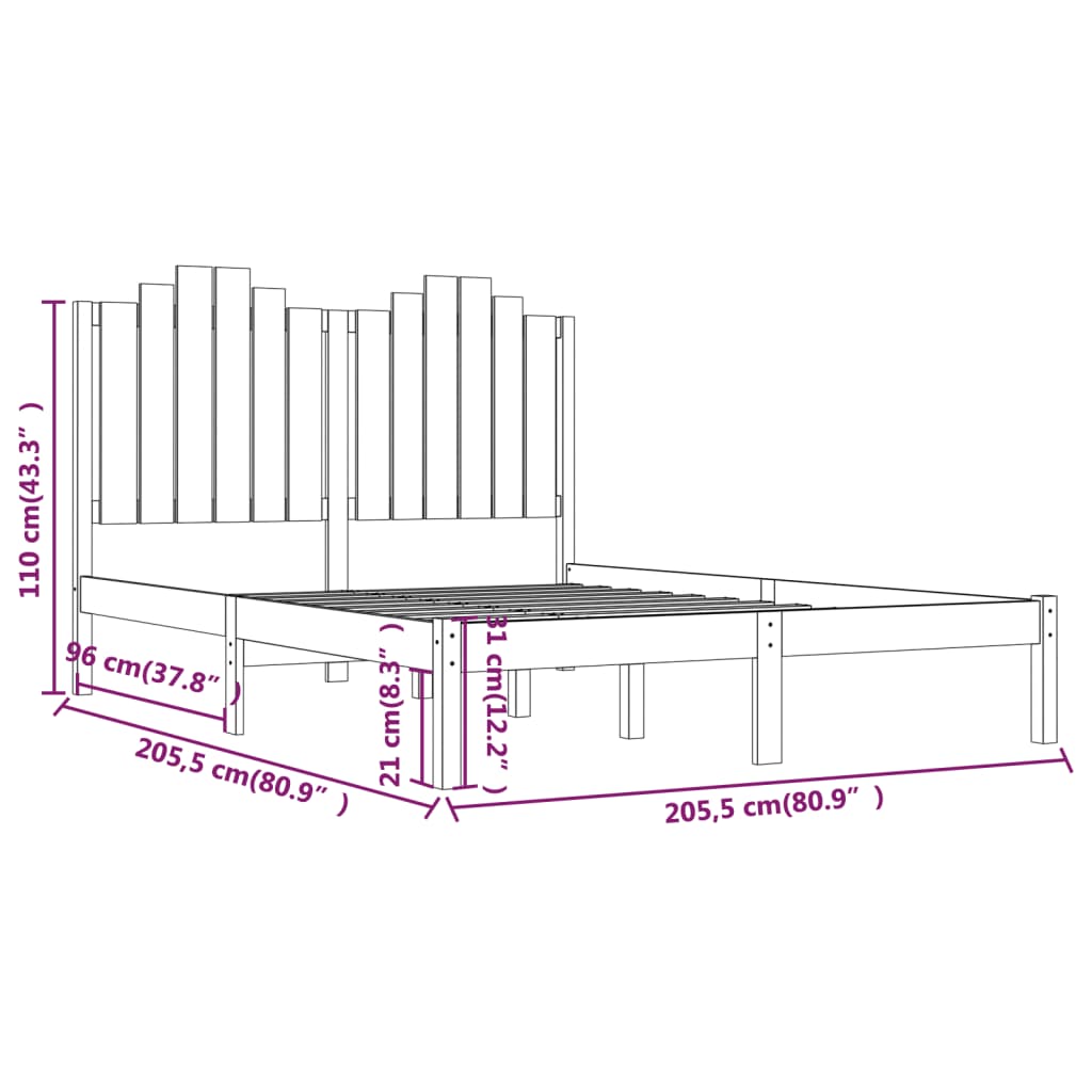 Bed Frame without Mattress Black Solid Wood 200x200 cm