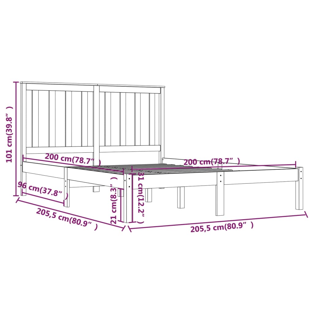Bed Frame without Mattress Black Solid Wood 200x200 cm