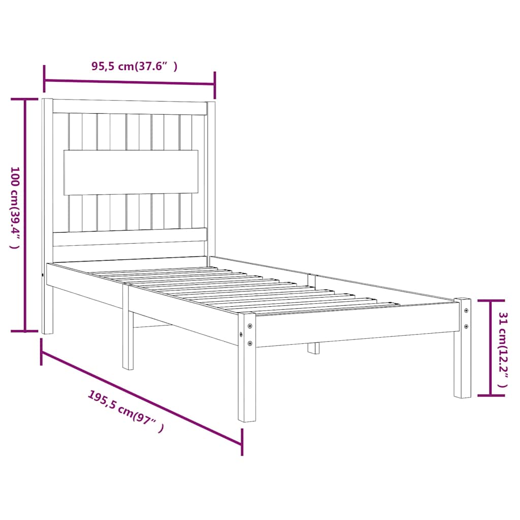 Bed Frame without Mattress Solid Wood Single