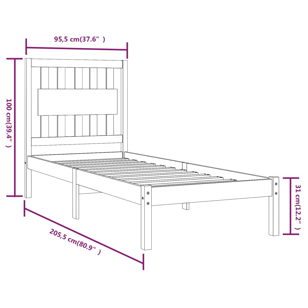 Bed Frame without Mattress Solid Wood 90x200 cm