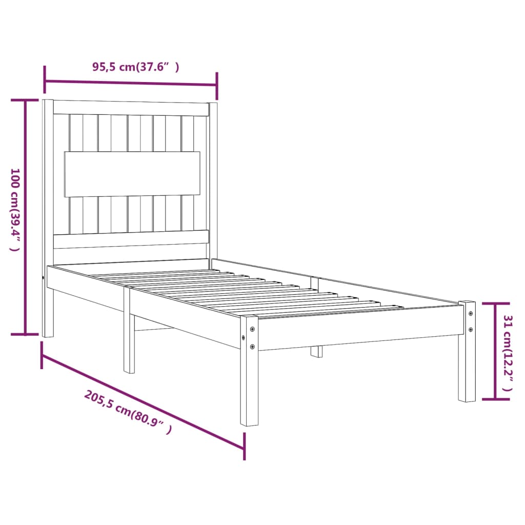 Bed Frame without Mattress White Solid Wood 90x200 cm