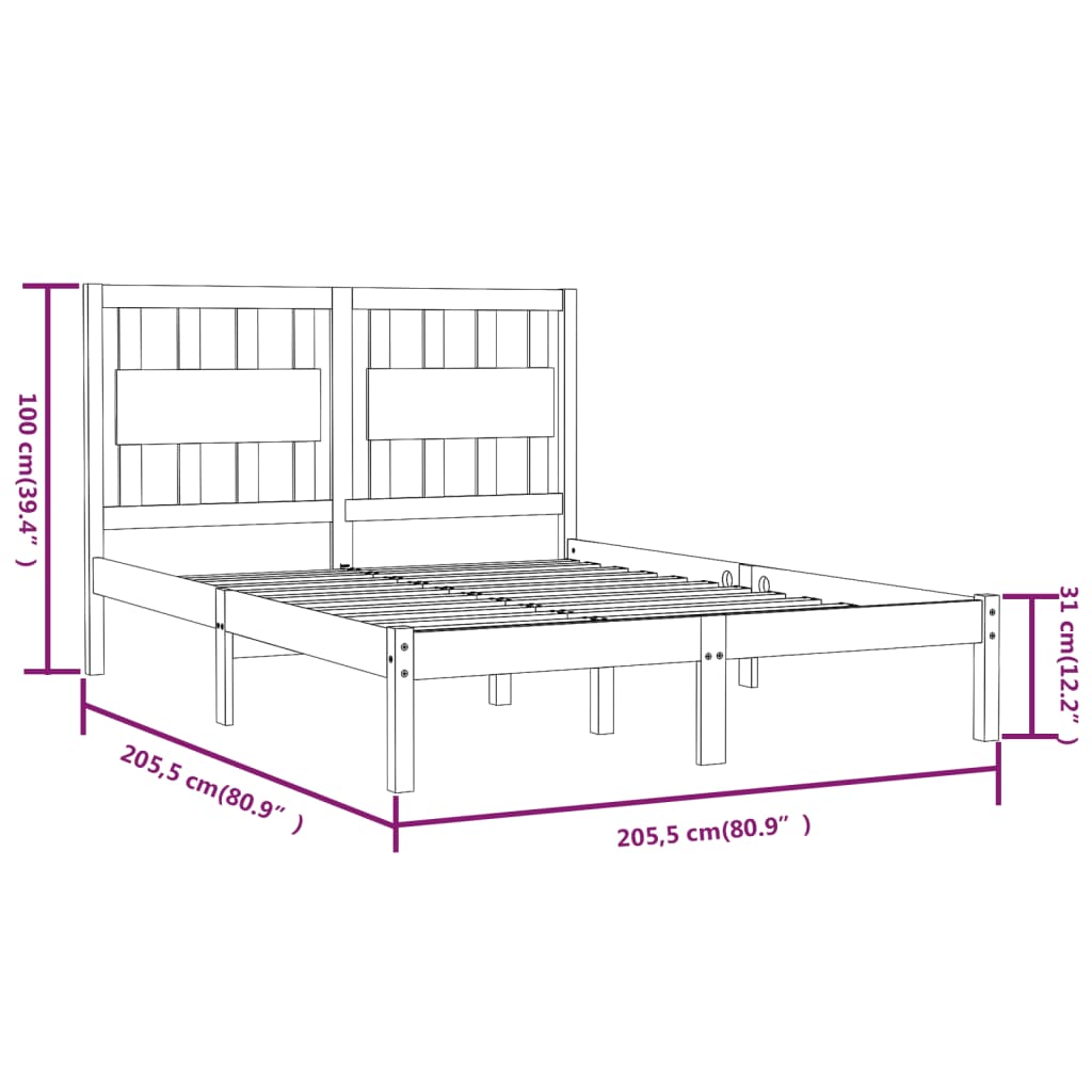 Bed Frame without Mattress White Solid Wood 200x200 cm