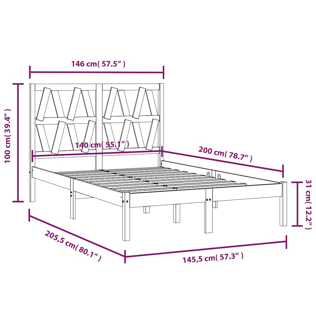 Bed Frame without Mattress Solid Wood 140x200 cm