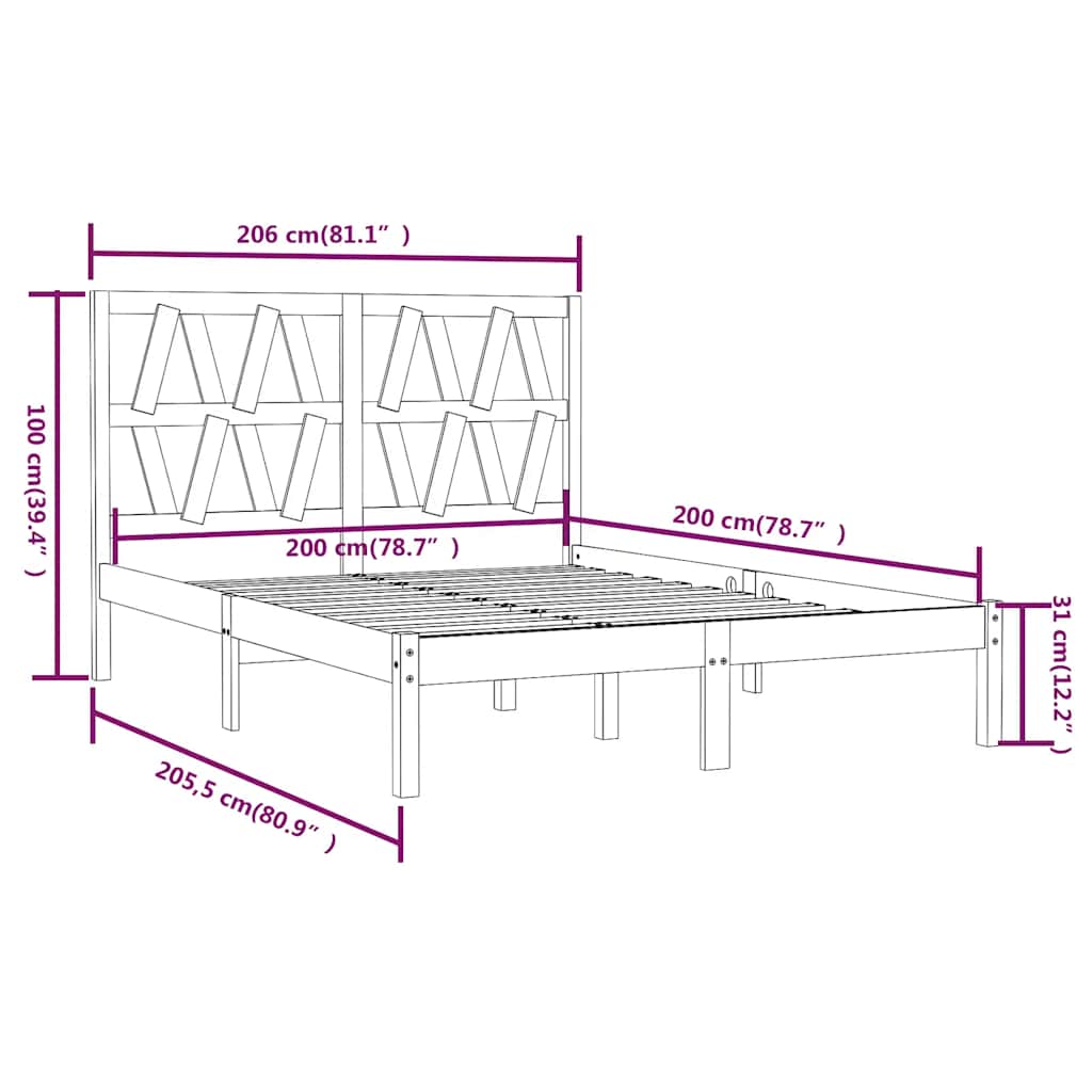 Bed Frame without Mattress Grey Solid Wood 200x200 cm