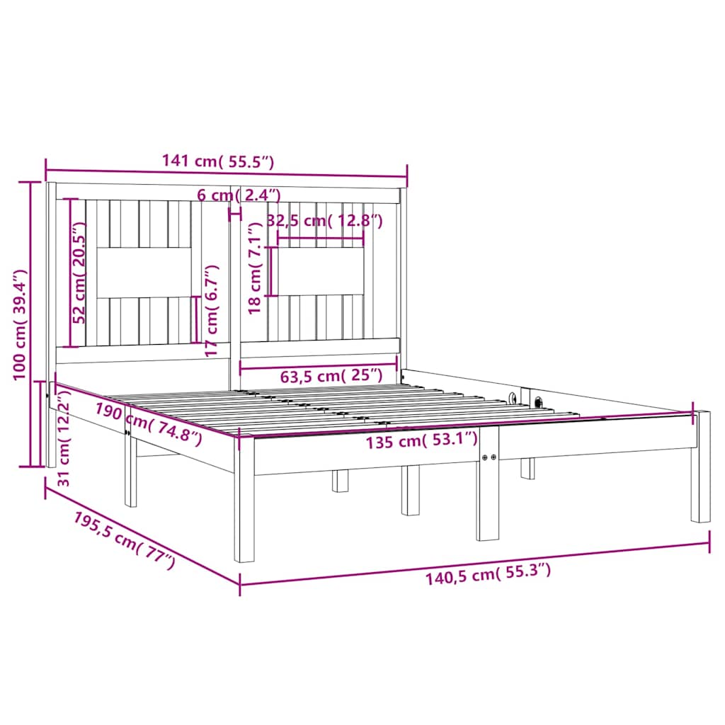 Bed Frame without Mattress Solid Wood Double
