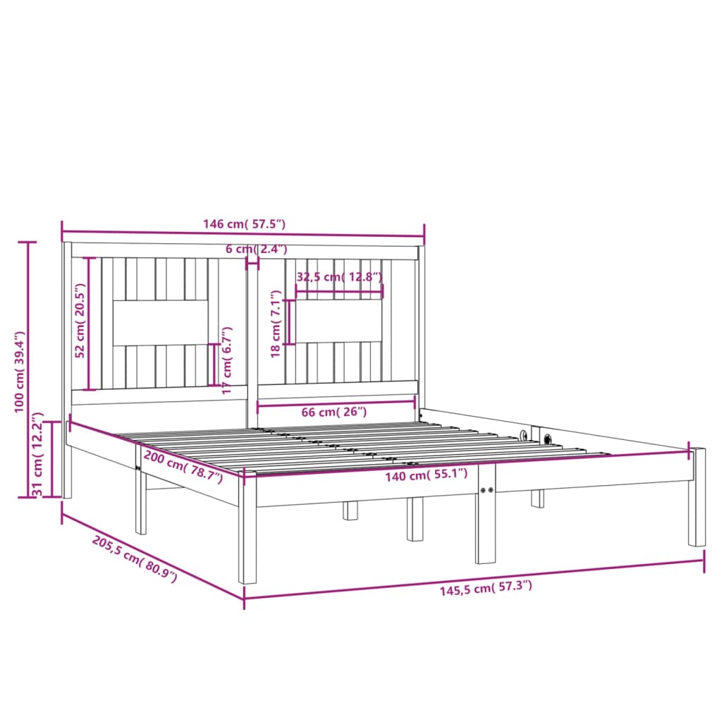 Bed Frame without Mattress White Solid Wood 140x200 cm