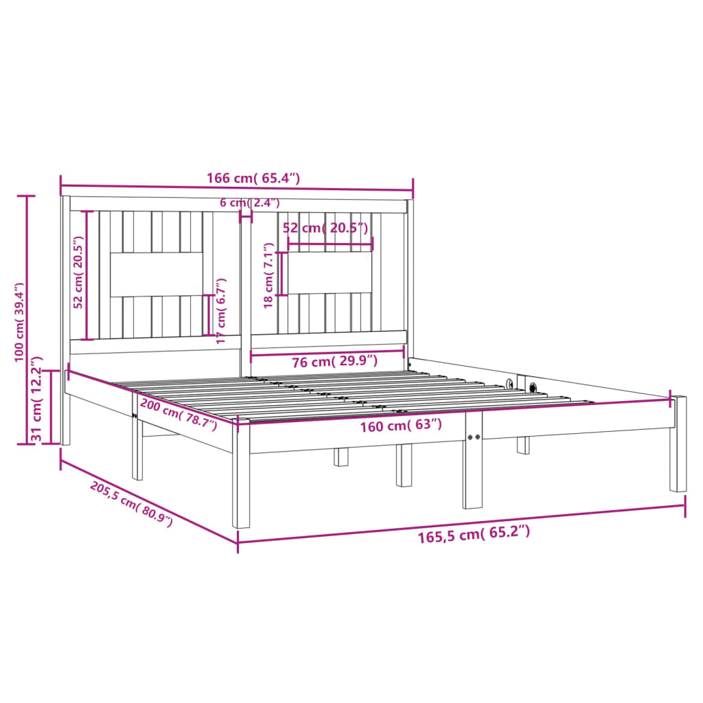 Bed Frame without Mattress Solid Wood 160x200 cm