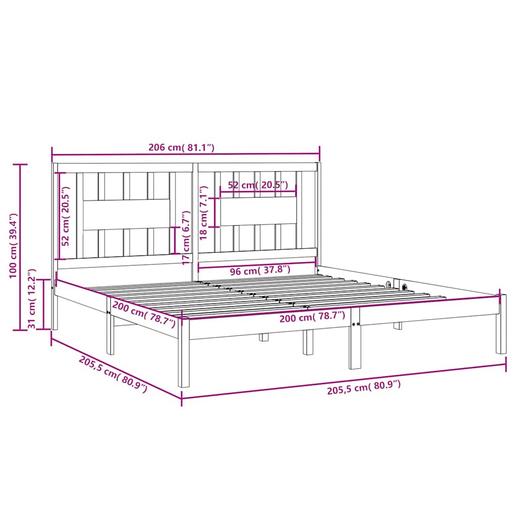 Bed Frame without Mattress Grey Solid Wood 200x200 cm