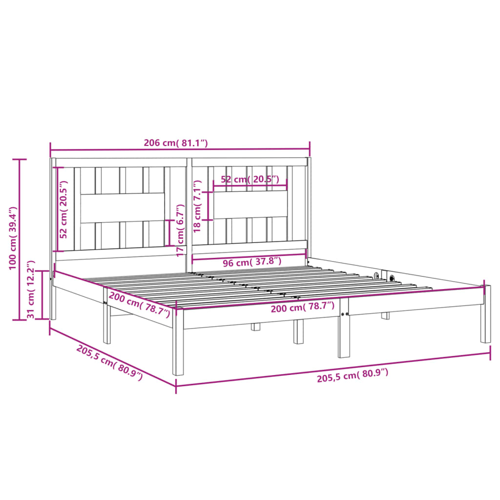 Bed Frame without Mattress Black Solid Wood 200x200 cm