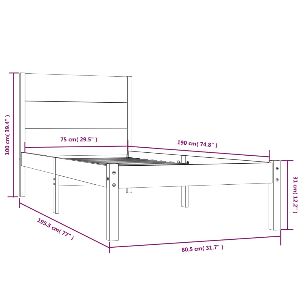Bed Frame | Natural Wood | Solid pine wood | Small Single | Durable