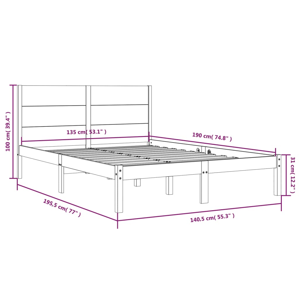 Bed Frame | Natural wood | Solid pine wood | Double | Hardwood