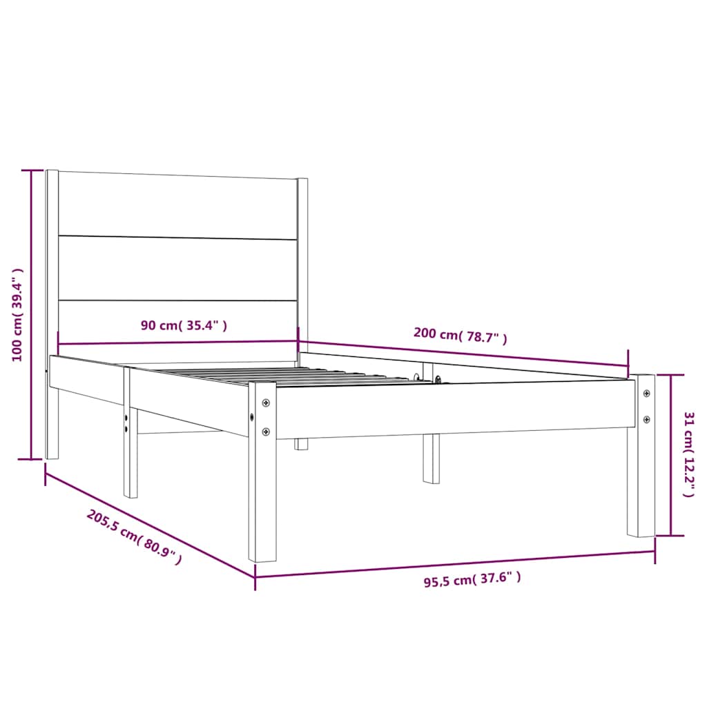 Bed Frame without Mattress 90x200 cm Solid Wood Pine