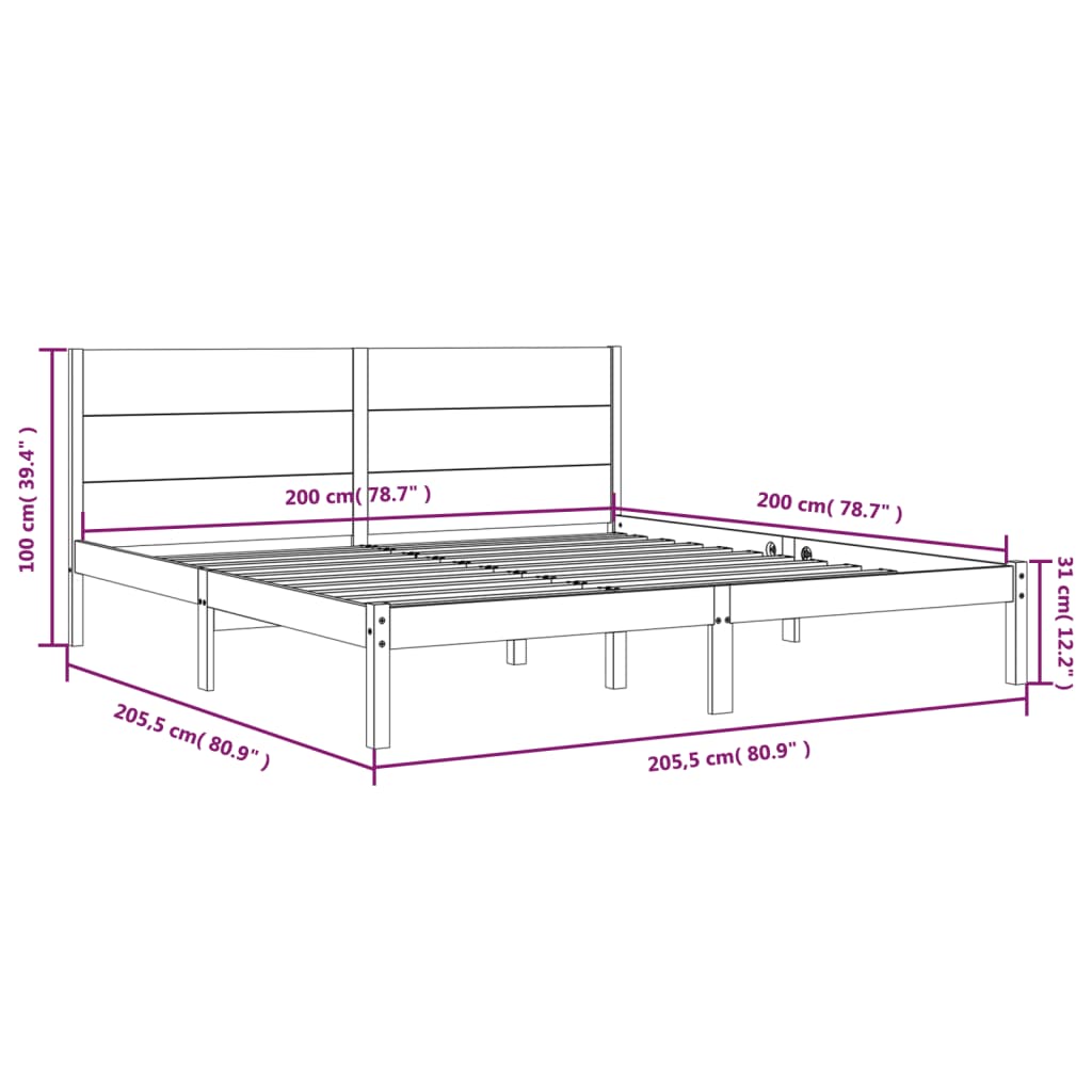 Bed Frame without Mattress 200x200 cm Solid Wood Pine