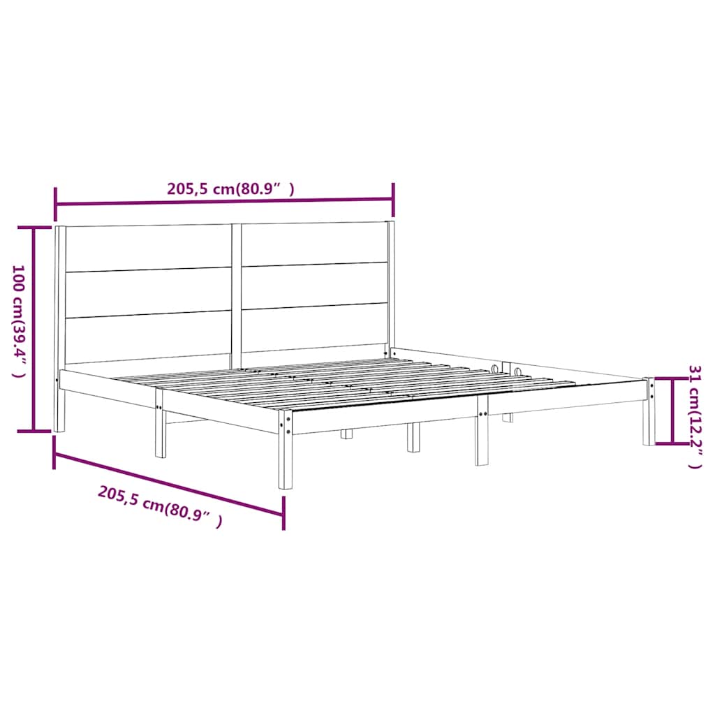 Bed Frame | Black | Solid Pine Wood | 200x200 cm | Durable | Bed Frame