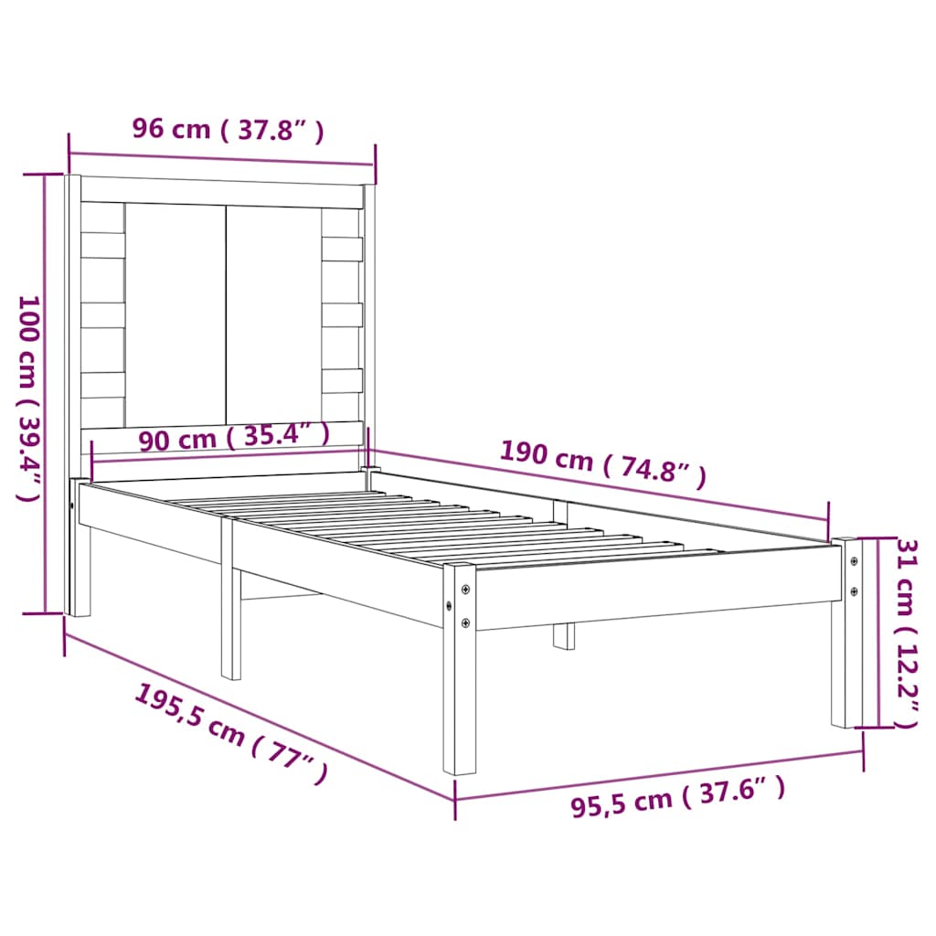 Bed Frame | Natural | Solid pine wood | Single | Durable | Bed Frame