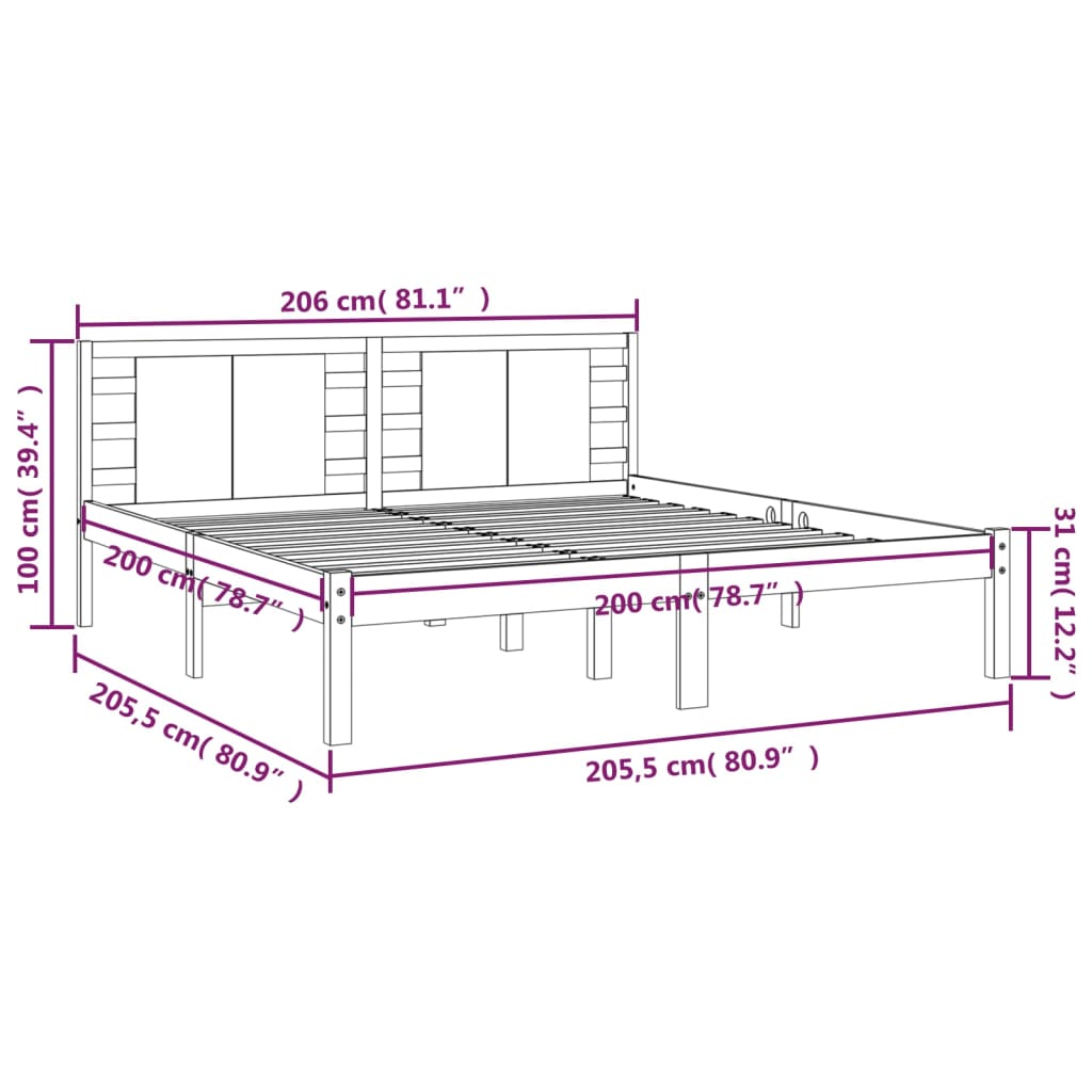 Bed Frame without Mattress Grey 200x200 cm Solid Wood Pine