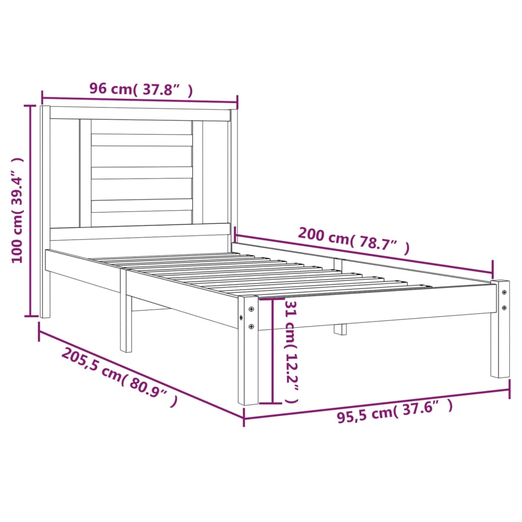 Bed Frame | Pine | Solid pinewood (untreated) | Single