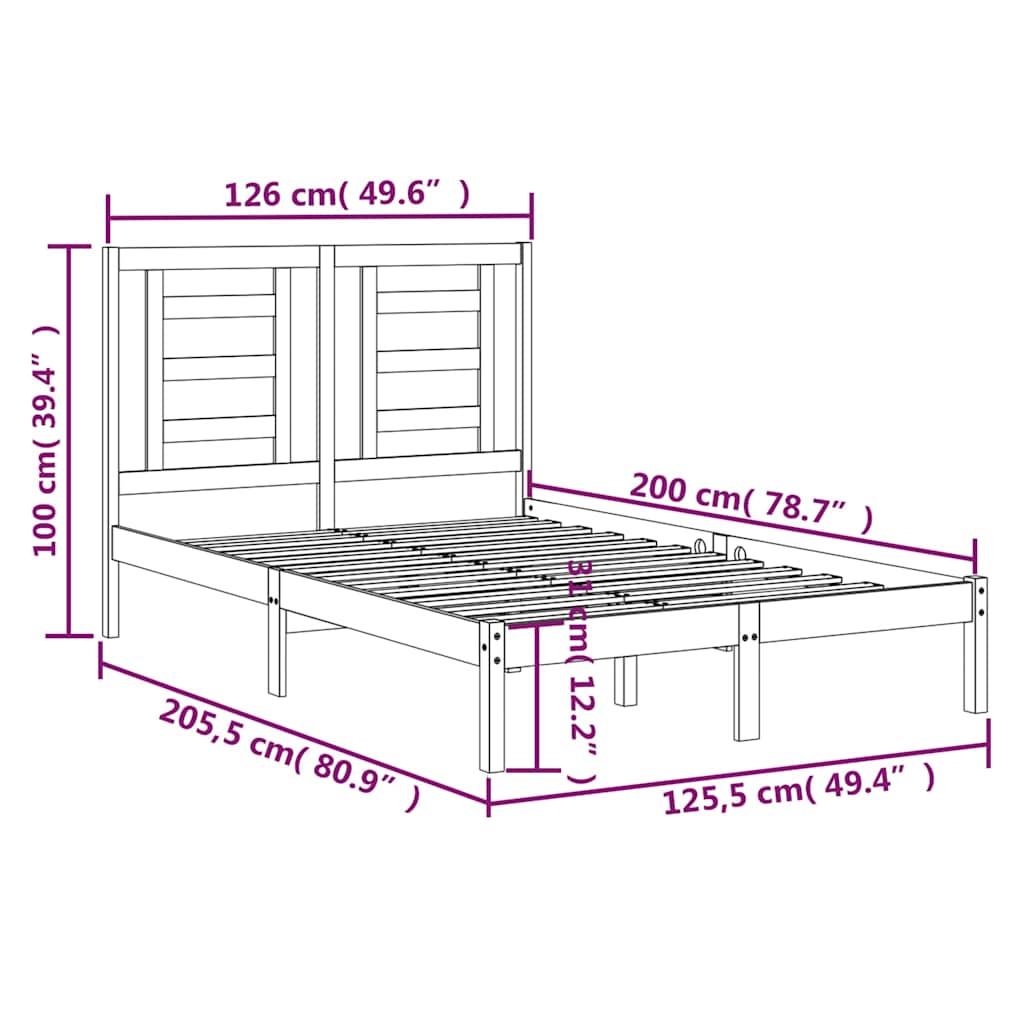 Bed Frame | Natural wood | Solid pine wood | Double | Bed Frame
