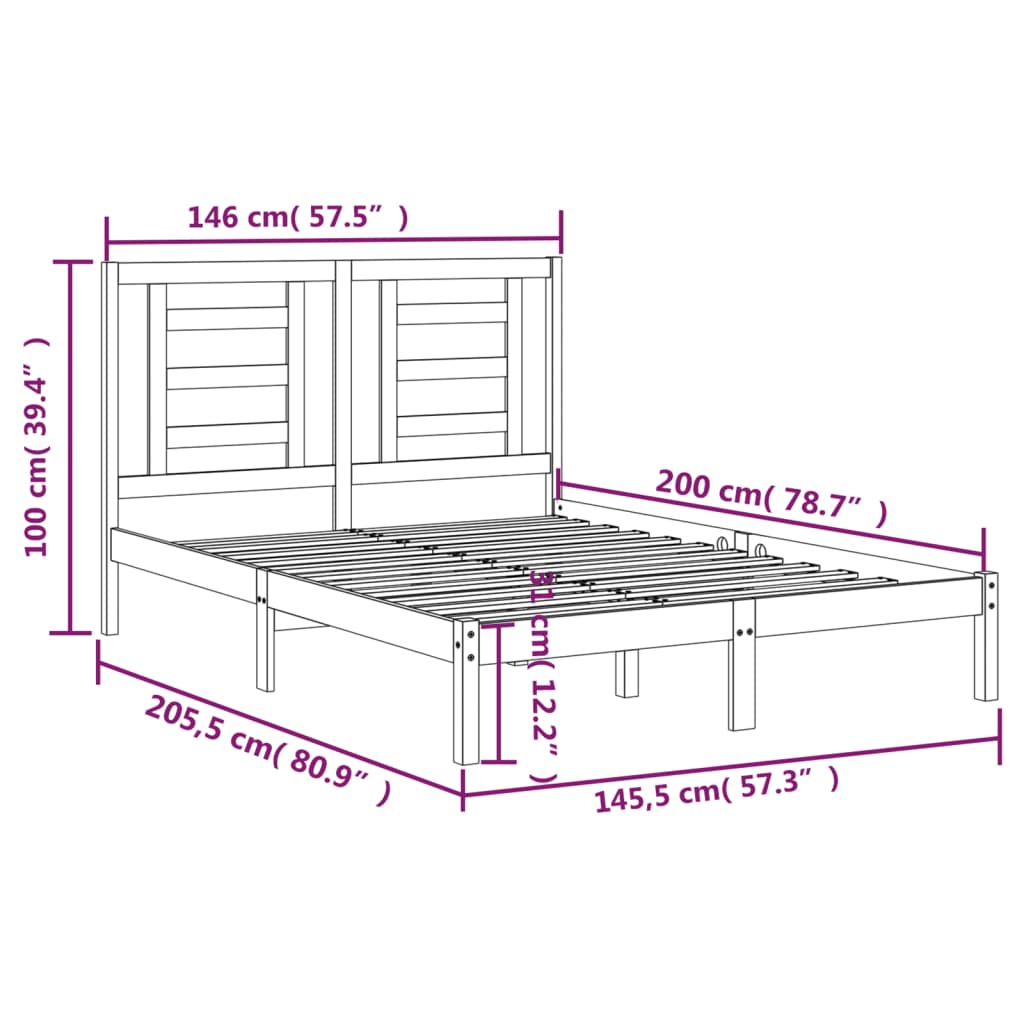 Bed Frame without Mattress 140x200 cm Solid Wood Pine
