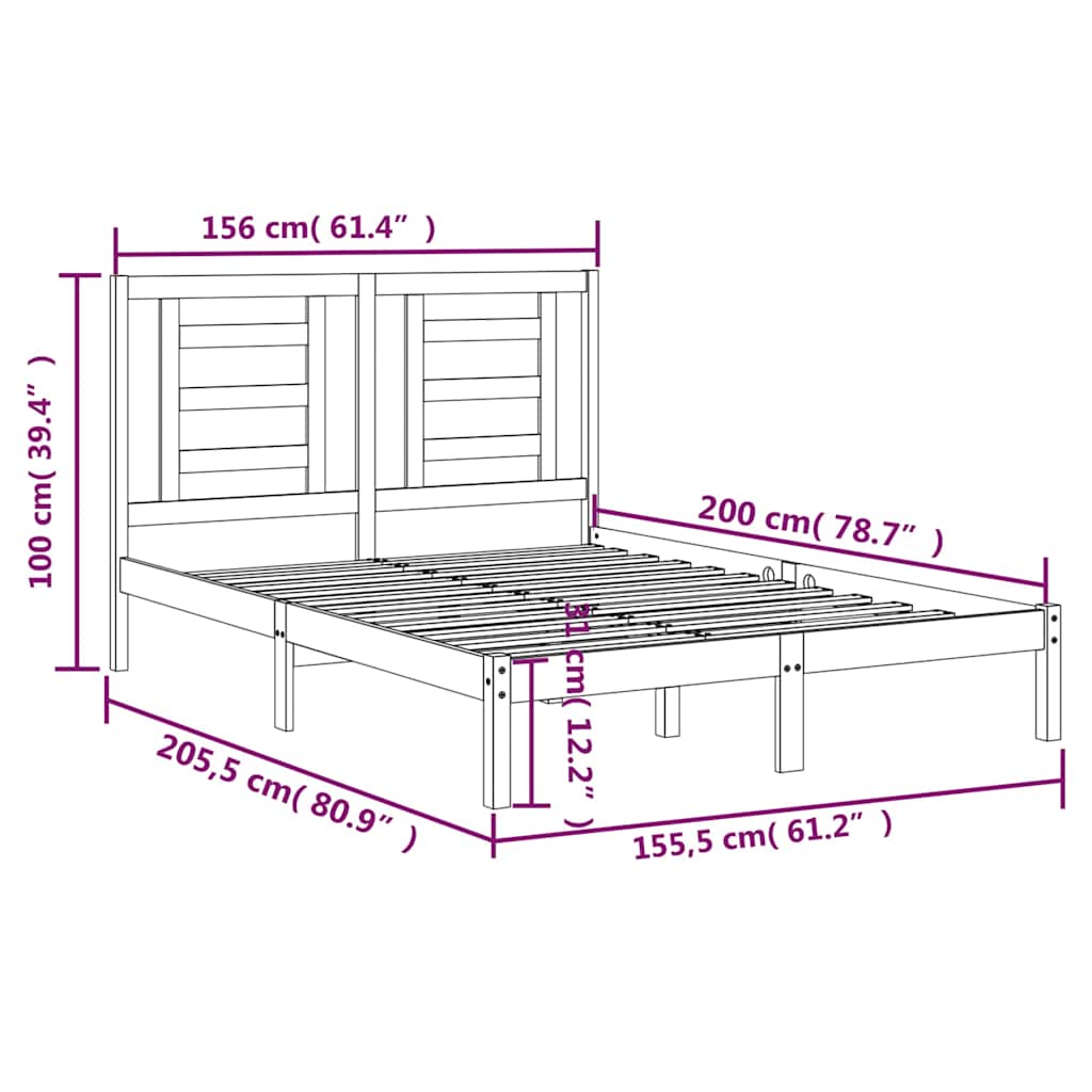 Bed Frame without Mattress 150x200 cm King Size Solid Wood Pine