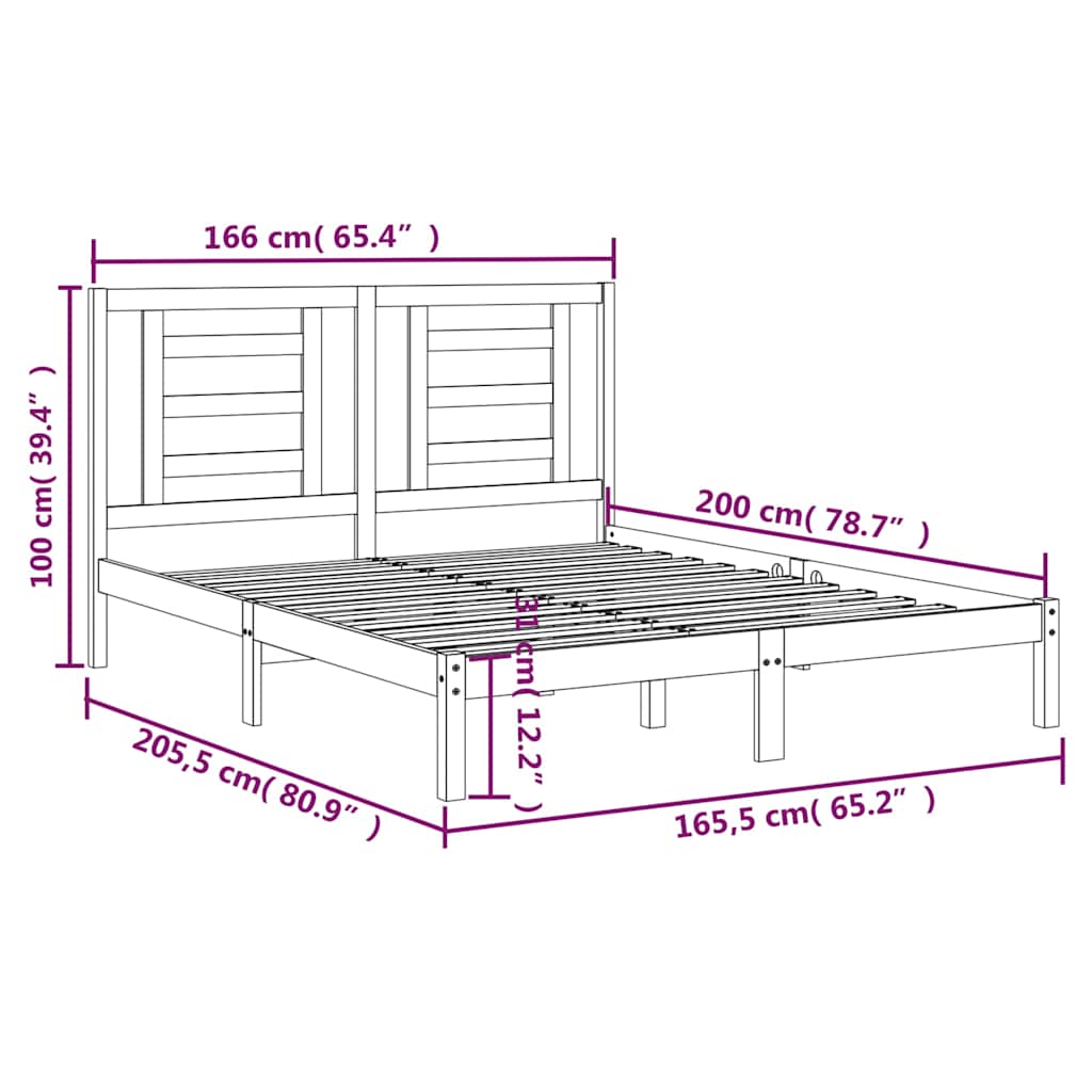 Bed Frame without Mattress 160x200 cm Solid Wood Pine