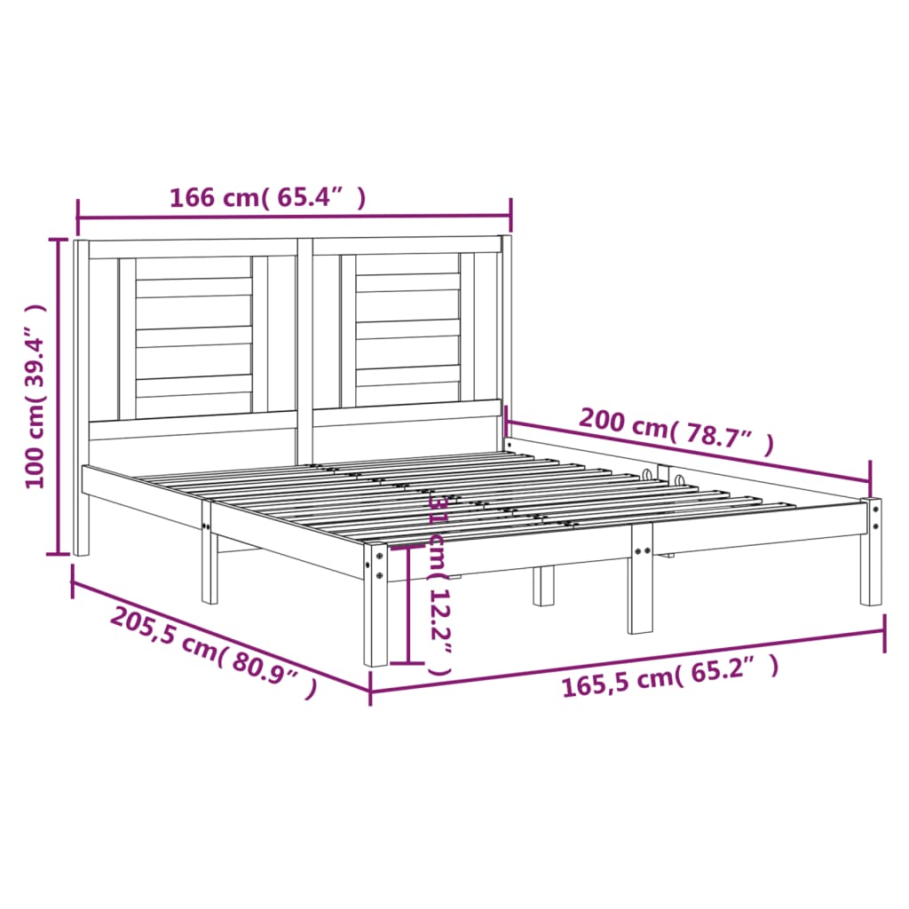 Bed Frame | White | Solid pine wood | 160x200 cm | Wood Grain | Bed Frame
