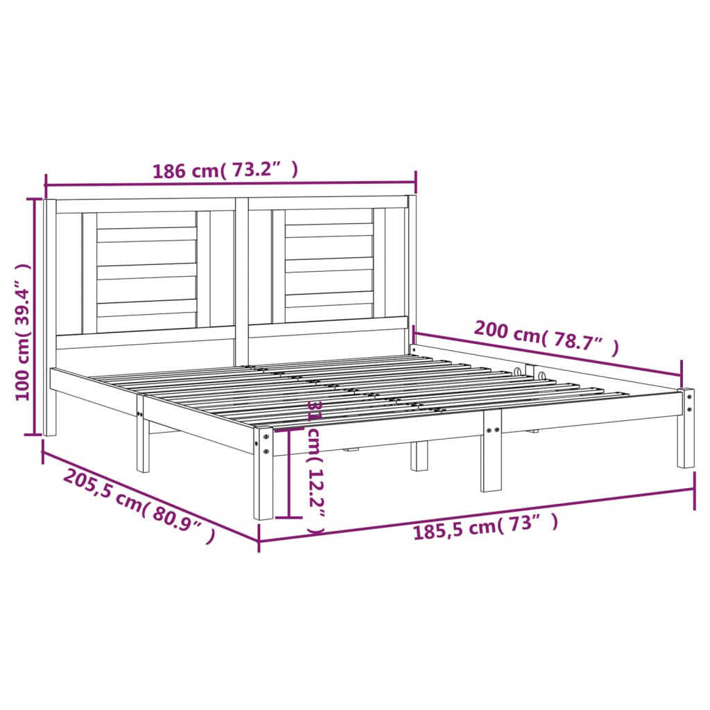 Bed Frame | White | Solid pine wood | 180x200 cm Super King Size