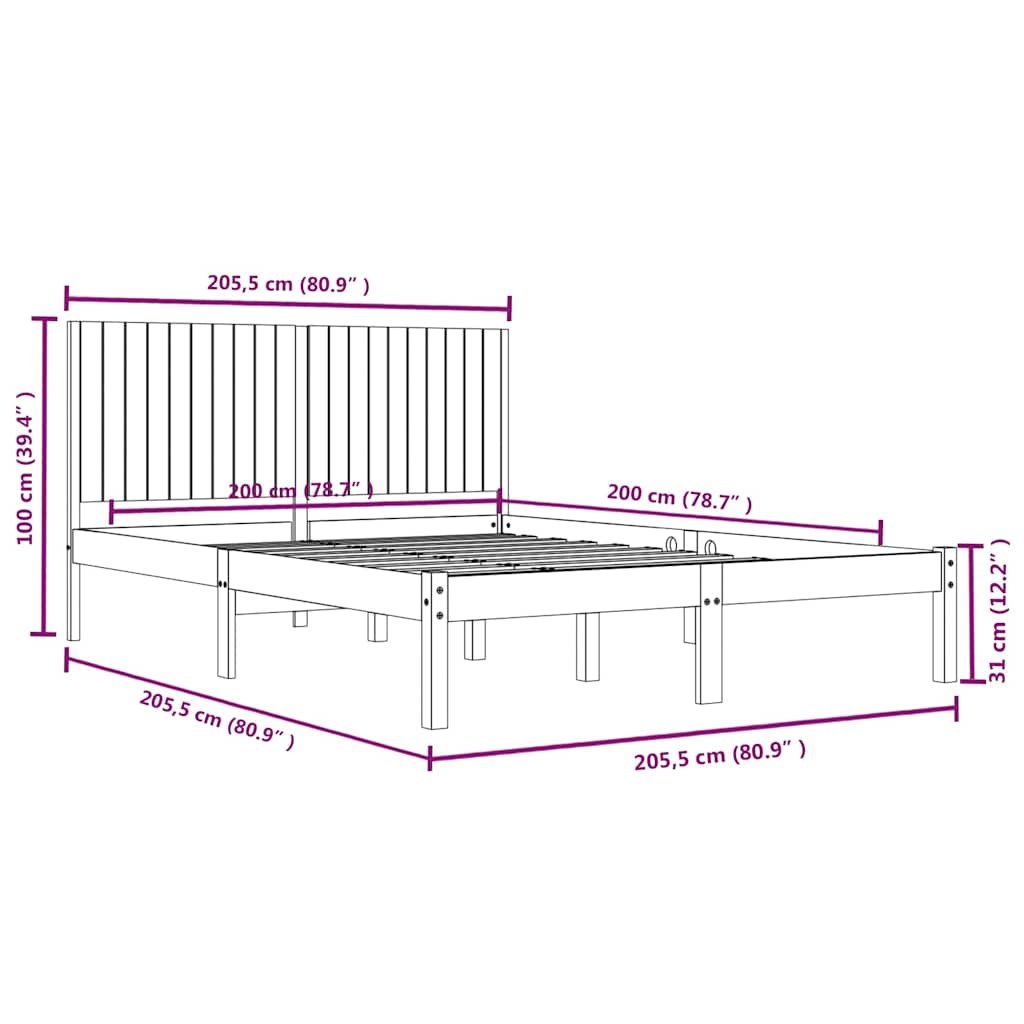 Bed Frame | Black | Solid pine wood | Double | Durable | Bed Frame